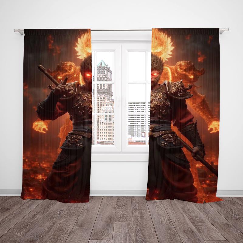 2 pieces - Monkey - Printed curtain 100% polyester material, suitable for home decoration (excluding light pole)