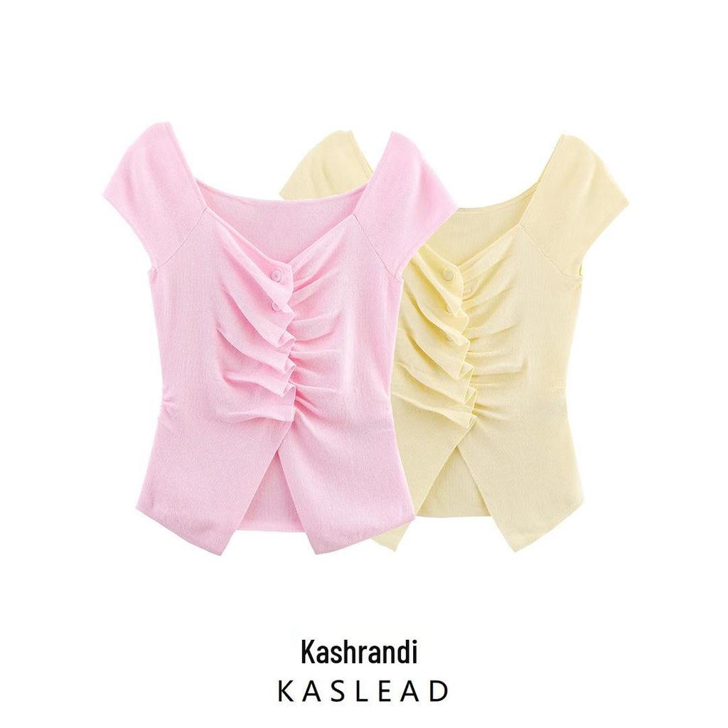 Spring 2025 Women's European & American Fashion Pleated Knit Top