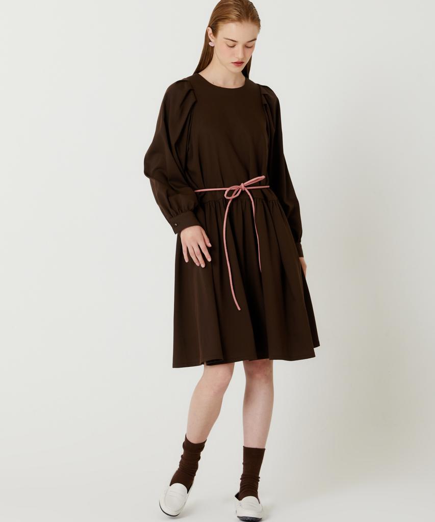 The Studio K Puff Shirred Mini Wool Dress (Brown)