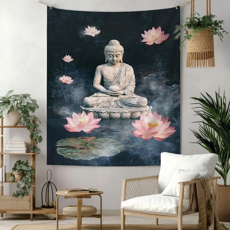 Buddha statue tapestry 75x100 чёрный