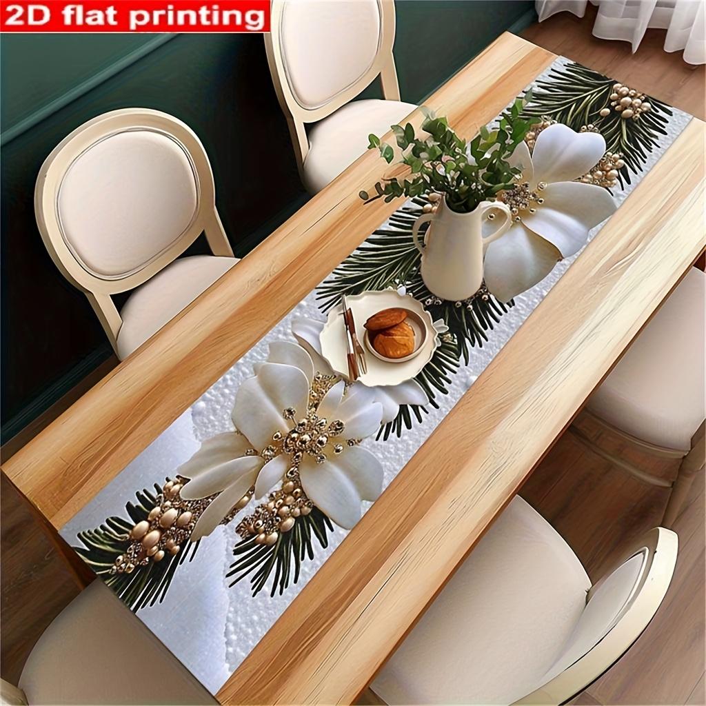Christmas's Day White Floral Table Runner - Festive Wreath Print, Perfect for Home Decor & New Year Gifts