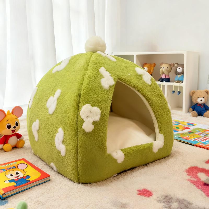 Cozy Mushroom Pet Tent: Warm Semi-Enclosed Indoor Bed for Cats and Dogs