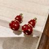 Red Enamel Lucky Gourd Earrings Chinese Style Oriental Jewelry Vintage Earrings  Gift Giving