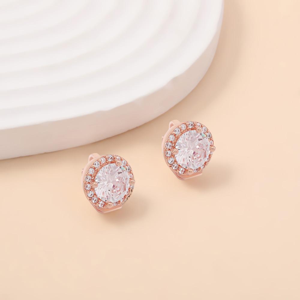 Light Luxury Round Ear Clips, Simple Personality Zircon Rose Gold Ear Clips Earrings