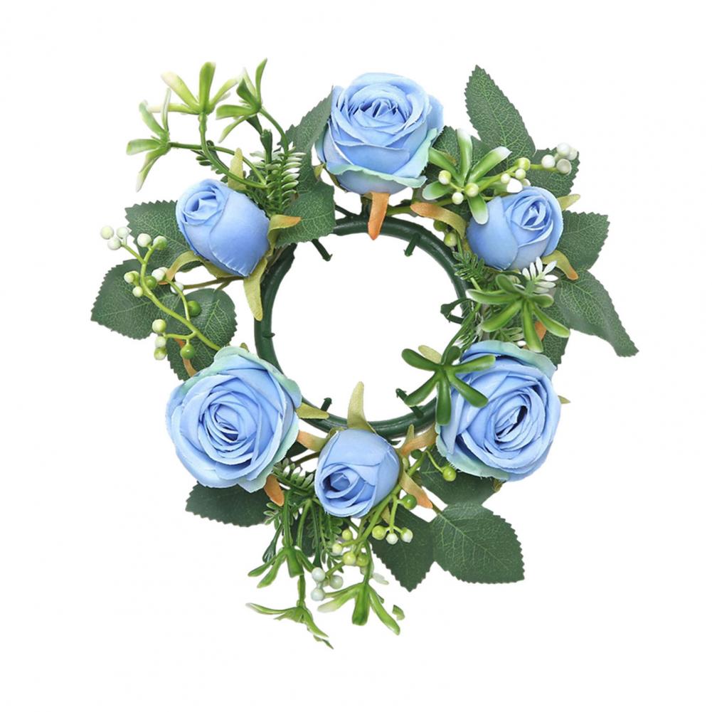 25cm Mini Artificial Wreath Candle Ring Realistic Faux Rose Garland With Plastic Base Candle Wine Decor Weddings Party Dining