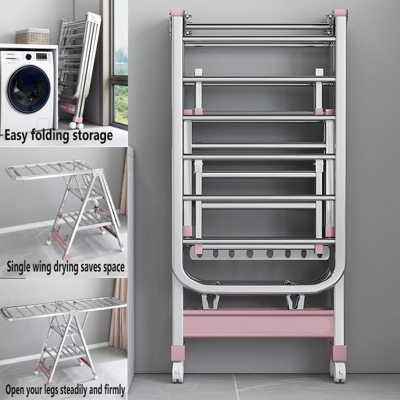 Stainless Steel Clothes Drying Rack Floor Folding Indoor And Outdoor Home Clothes Drying Rack Balcony Blanket Drying Pole