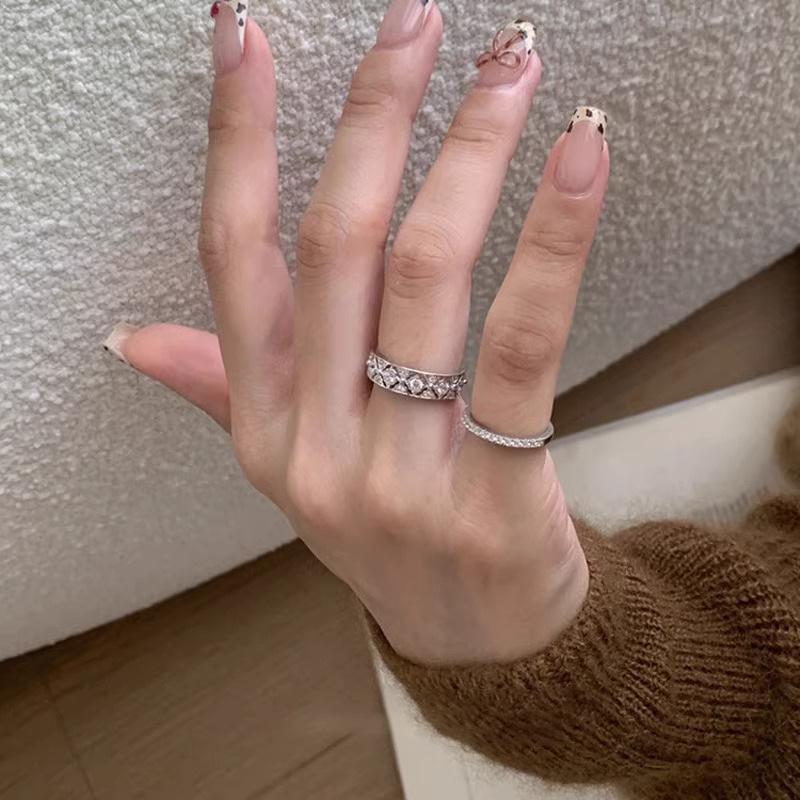 S925 Sterling Silver Rhombus Zircon Lace Ring for Women - Vintage Light Luxury Style