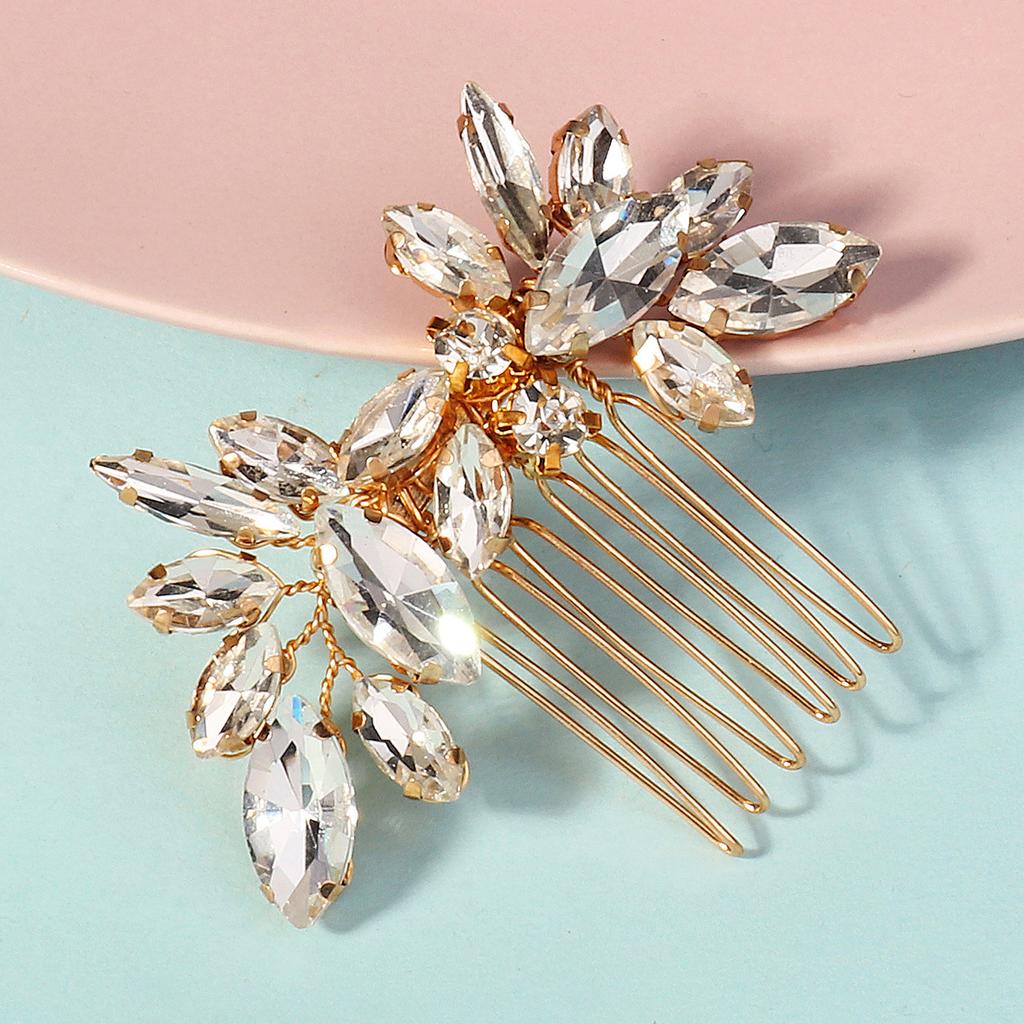 New Bridal Hair Comb High-end Wedding Prom Party Hair Accessories Female Handmade Marquise Rhinestone Six-tooth Comb