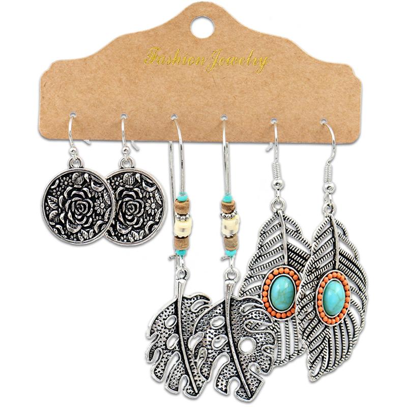 Antique Sliver-Plated Hollow Alloy Geometric Dangle Indian Earrings For Women Gypsy Zircon Boho Ethnic Leaf Bell Tassel Earring