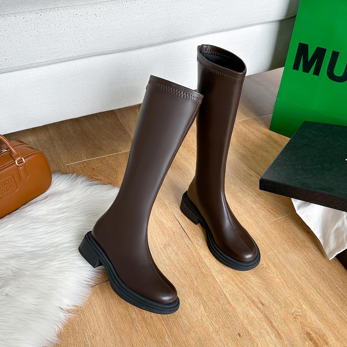 

Осень и зима Новые сапоги специального дизайна Женские рыцарские сапоги с толстой подошвой Маленькие сапоги ниже колена с застежкой-молнией сзади 40 коричневый