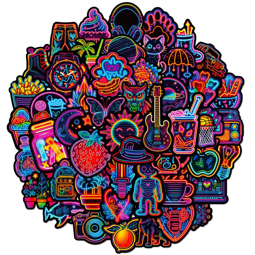 50 Neon Stickers Creative Diy Notebook Luggage Skateboard Water Cup Waterproof Decoration Graffiti Sticker