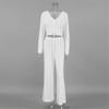 Causal Solid V Neck T-shirt Pants Suit Long Sleeve Crop Top Elastic Waist Wide Leg Pant Sets Spring Homewear Outfit