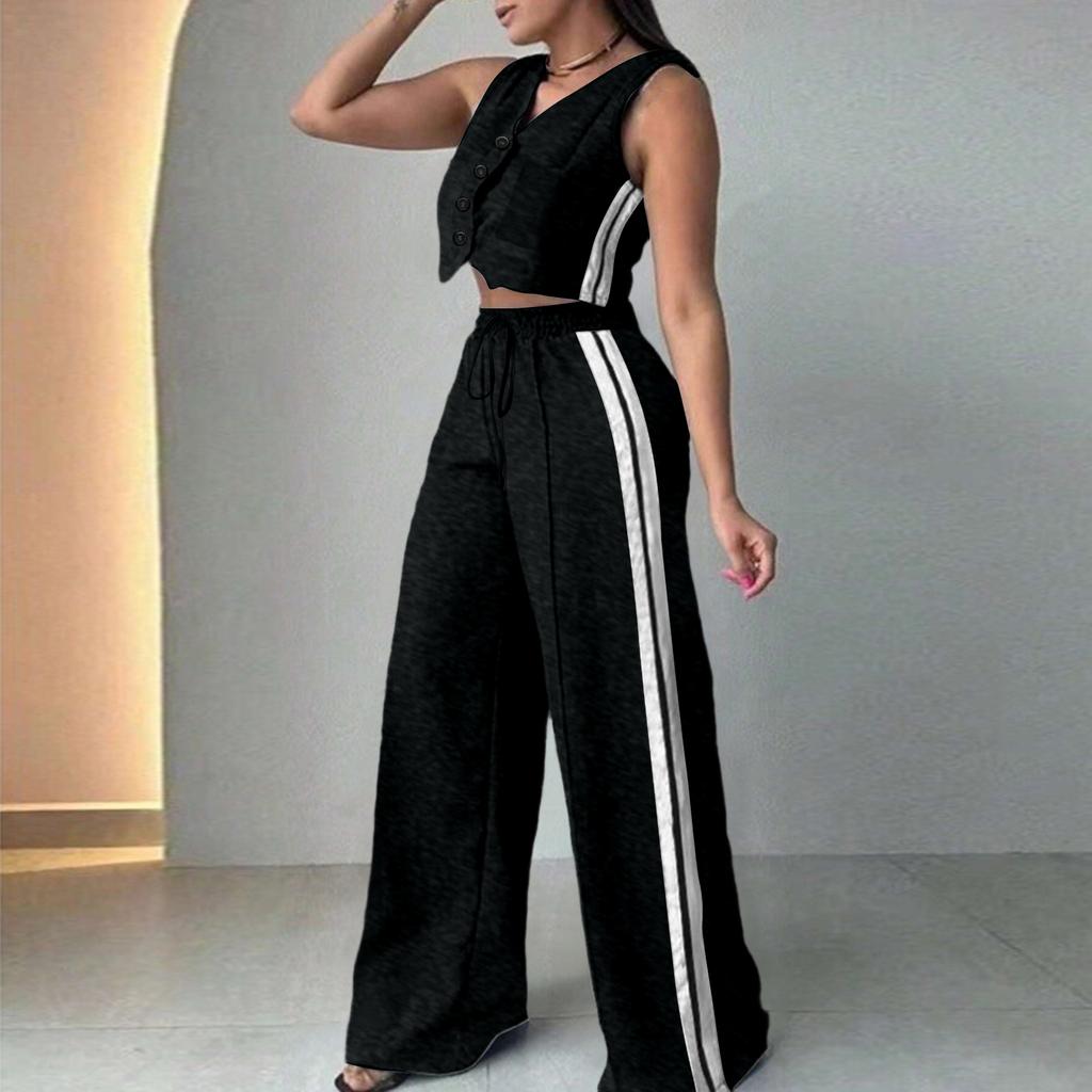 Women's Color Casual Fashion Sleeveless Vest And Pants Two-piece Set