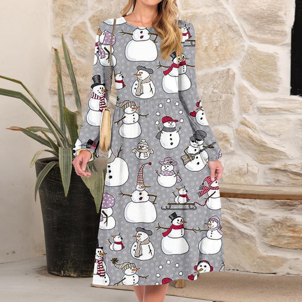 Women's Christmas Printed Fashionable Loose Round-neck Dress