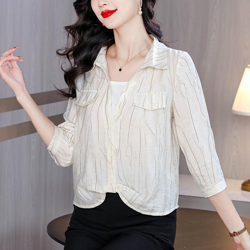 Fake Two-piece Polo Neck Nine-point Sleeve Shirt for Women In Spring New Design Sense Irregular Niche Temperament Shirt
