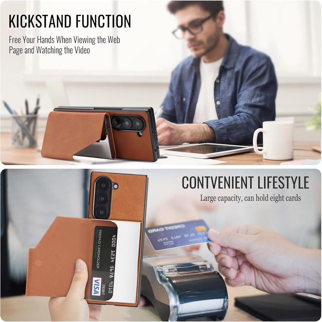 D6 Alloy Card Holder with Retro Frosted Faux Leather Case, Compatible with Samsung Galaxy Z Fold7, Magnetic Two-in-One Design