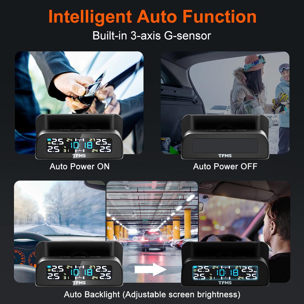 Solární TPMS senzor Systém monitorování tlaku v pneumatikách automobilu Tlak v pneumatikách Externí senzory pro 4 kola TPMS