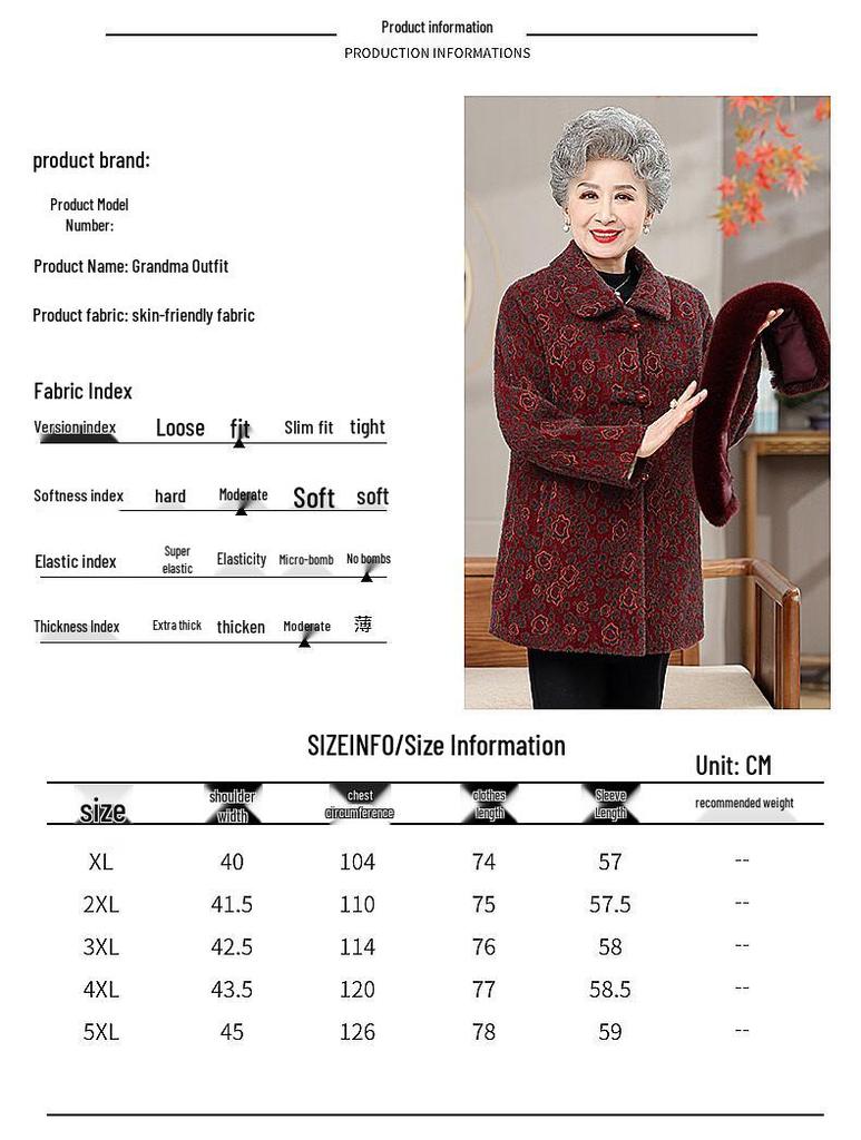 Elderly Women's Fleece Lined Winter Cotton Jacket