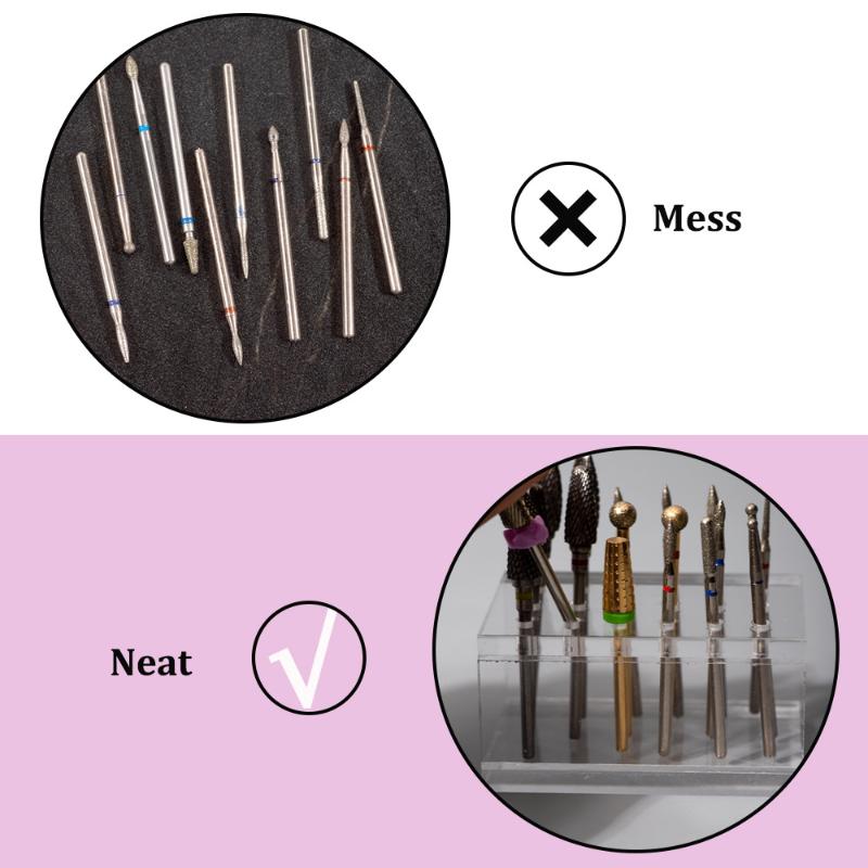 18 Hole Empty Nail Drill Bits Holder Storage Board Wood/Acrylic Grinding Head Organizer Manicure Accessory