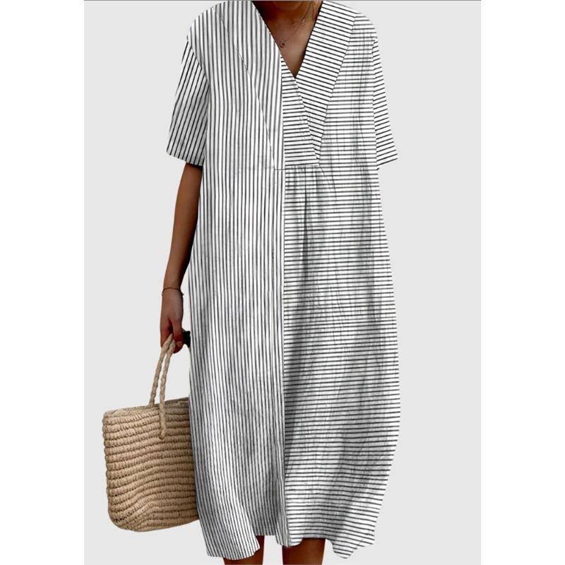 Summer new independent station shirt dress women s casual floral print sleeve long dress S