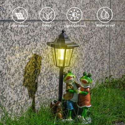 Garden Frog Statue Solar Post Lamp Decor Lawn Porch Display Ornament for Spring