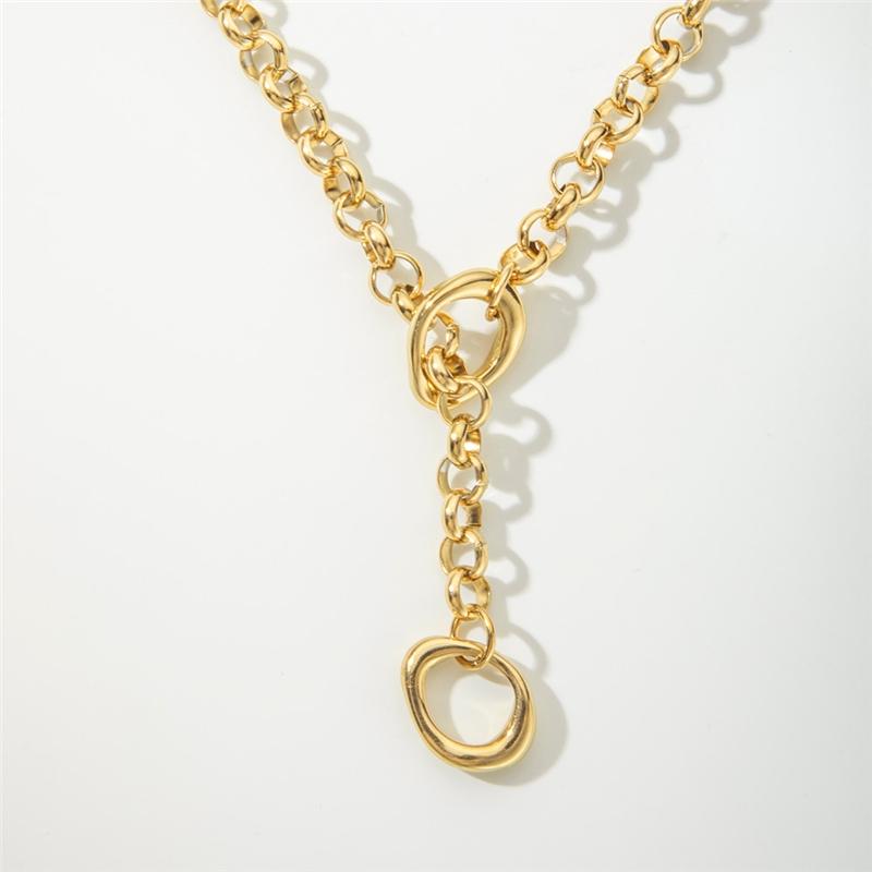 SF5079 New Arrivals Waterproof Jewelry Minimalist 18K Gold Plated Stainless Steel O Shaped Long Chain Sweater Necklace