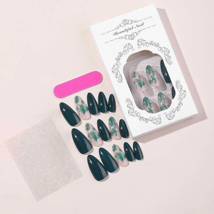 

Зеленый Омбре Мрамор Нейл-арт Миндалевидные Накладные Ногти