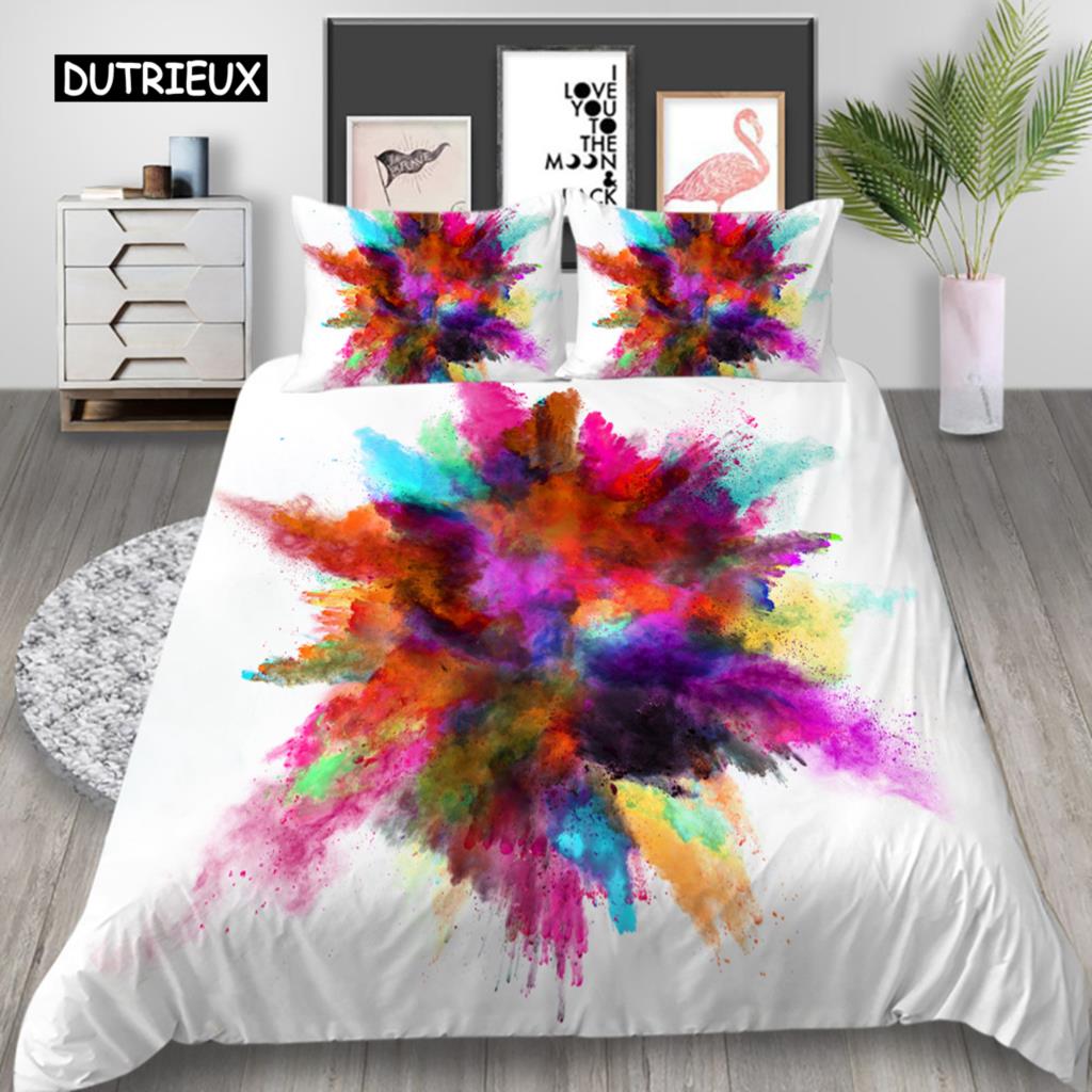 3D Tie Dye King Queen Duvet Cover Colorful Splash Ink Bedding Set for Kids Teens Adults Modern Art Polyester