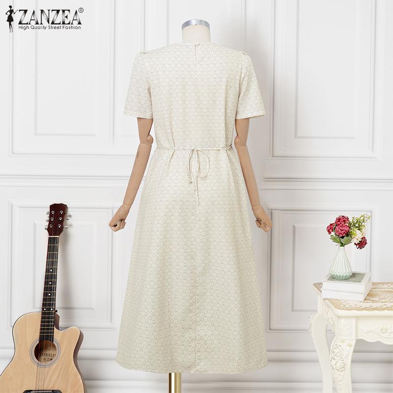 ZANZEA Dámské ležérní šaty s kulatým výstřihem, letní, s krátkým rukávem, s květinovým potiskem