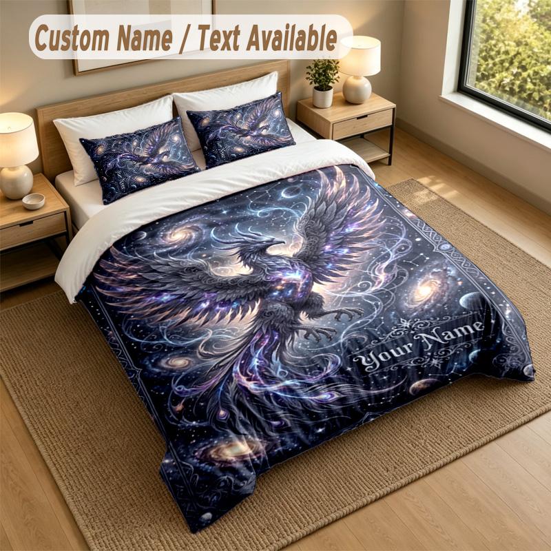 Drachen Phönix Thema Personalisierte 3-teilige Bettwäschegarnitur Benutzerdefinierter Text & Name 1 Bettlaken 2 Kissenbezüge Haushaltsbettwäsche 1 Stück