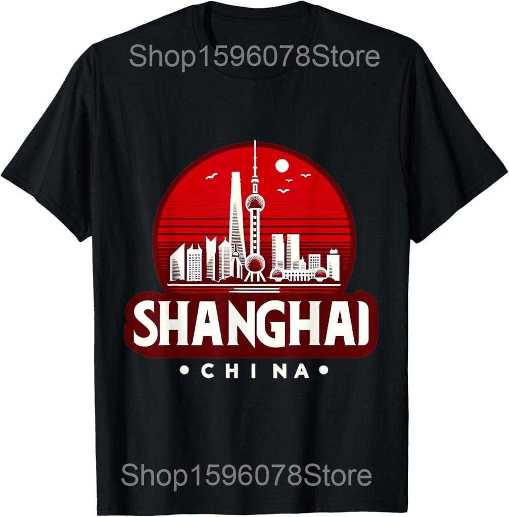 Shanghai China Asian Chinese City T Shirts Unisex Women Pure Cotton Humor Streetwear Tee Shirt Short Sleeve Unisex Loose Clothing