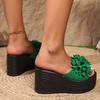 New outerwear wedge heel thick-soled muffin slippers women's large size fashion flower slippers women