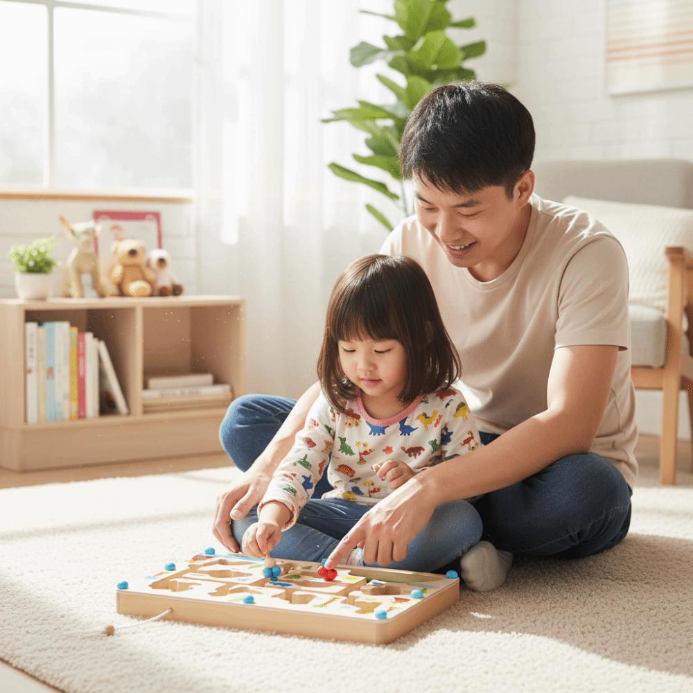 Wooden Board Magnetic Color Sorting Maze Magnetic Beads Montessori Wooden Puzzle  For Boys Girls