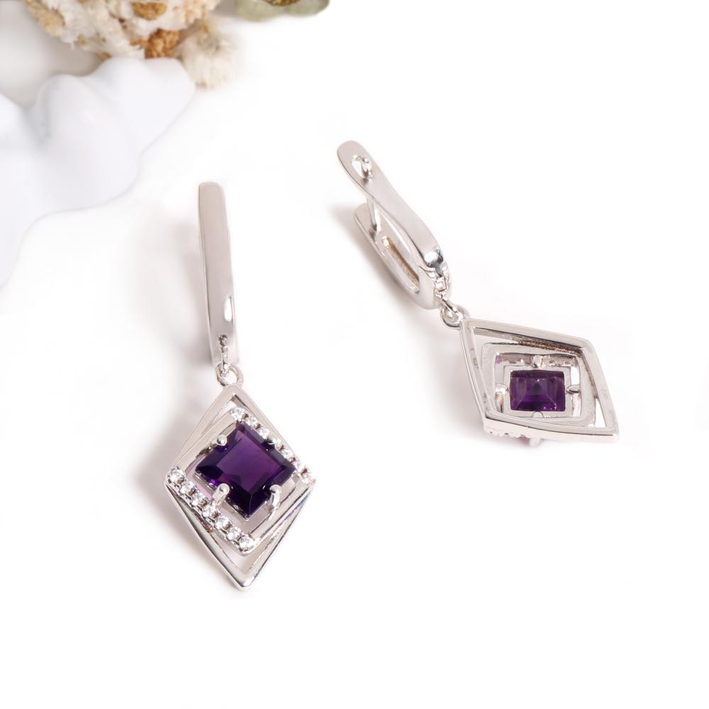 Luksusowy design Luty Kamień Narodzin Naturalne Afrykańskie Ametysty Kolczyki Srebro 925 Biżuteria dla Kobiet na Bankiety i Prezent Urodzinowy