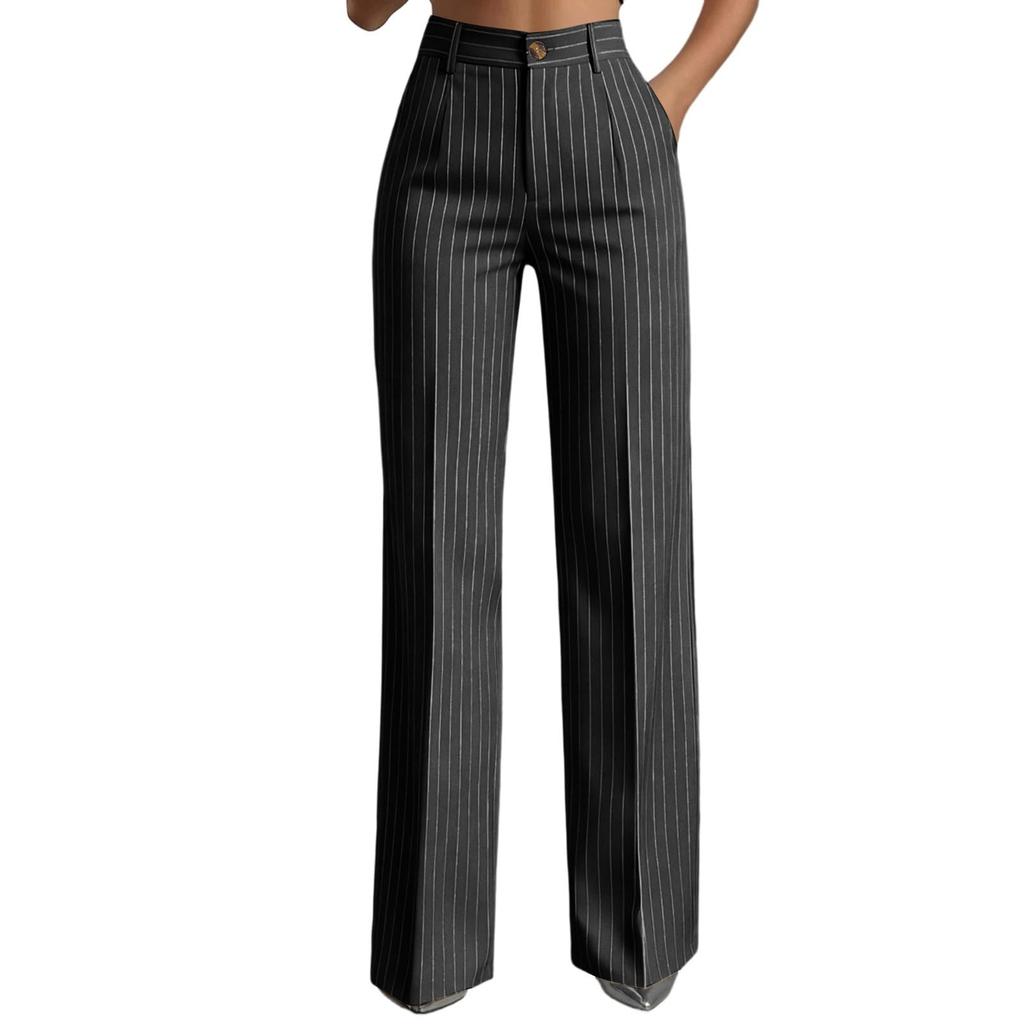 High Waist Wide Leg Dress Pants for Women Business Casual Trousers with Button Closure and Belt Loops Suitable for Office and Daily Wear