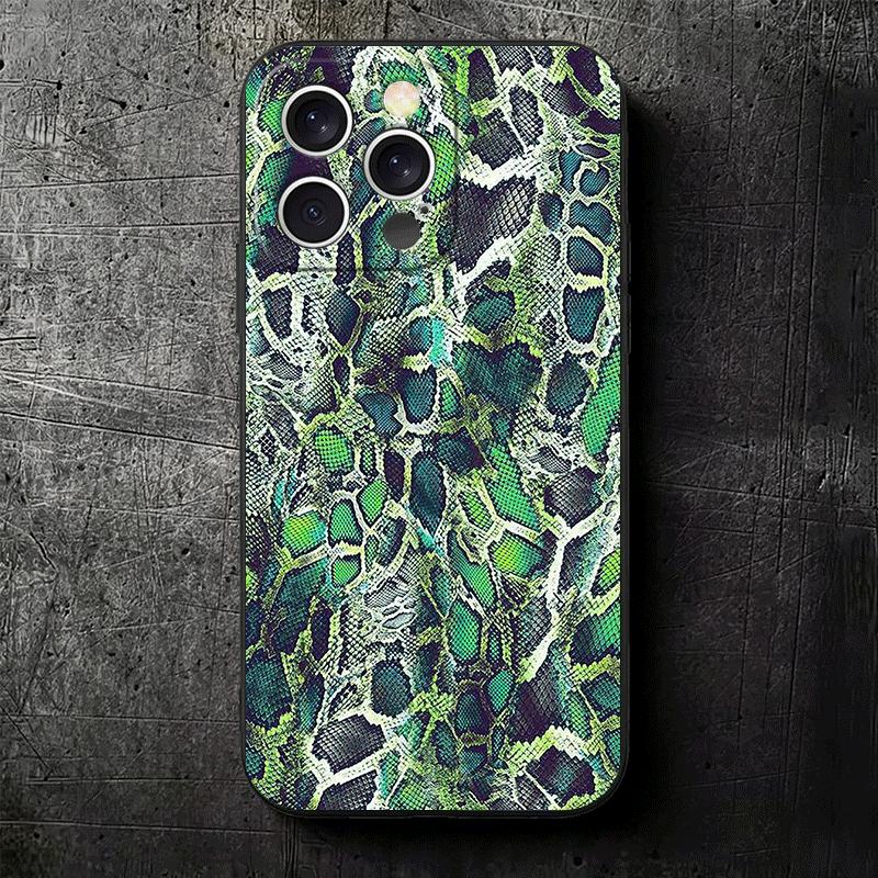 Fashion Snake Skin Pattern Soft Phone Case for iPhone 16 16E 17 Air 15 Pro Max 14 Plus 13 Mini 11 12 7 Black Cover Back Shell