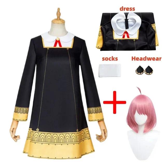Anya Forger Cosplay Costume Anime Spy Family Toddler adult Clothing Anya Cospla Kawaii Black Dress Party Wig Halloween Women