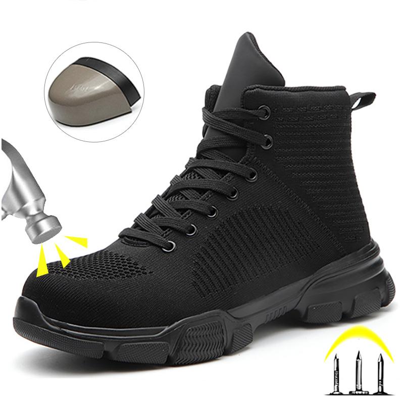 

Fashion Safety Boots Men Steel Toe Work Shoes High Top Safety Work Boots Male Anti-smash Construction Protective Footwear 37