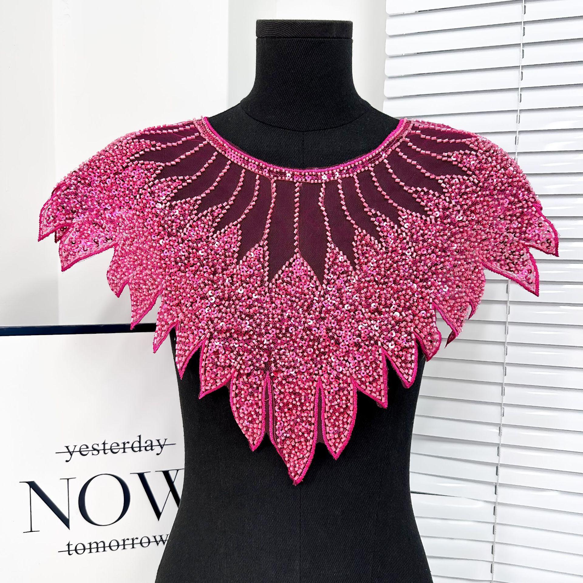 

Блестящее кружево с вышивкой бисером, аппликация для выреза горловины, элегантный кружевной воротник с пайетками, женская одежда