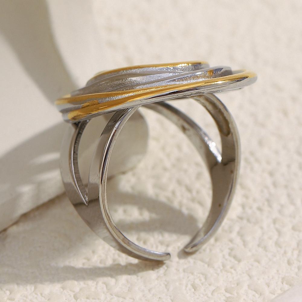 MamacitaSlay 316L Stainless Steel Two Tone Oval Thread Opening Ring Party Waterproof 18K Gold Plated Jewelry Women's Unique Gift