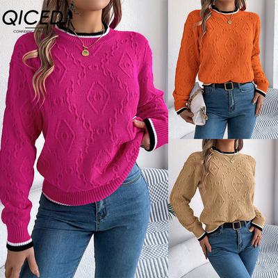 Autumn and Winter Casual Color-blocking Braided Long-sleeved Pullover Sweater for Women