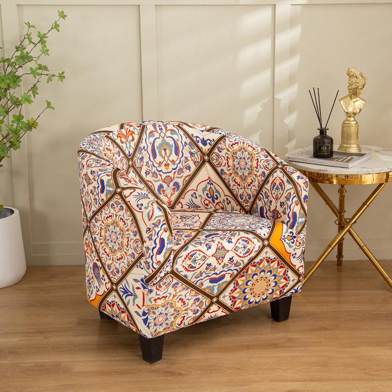 Elastic Printed Semi-Circular Sofa & Chair Cover for Cafes & Hotels