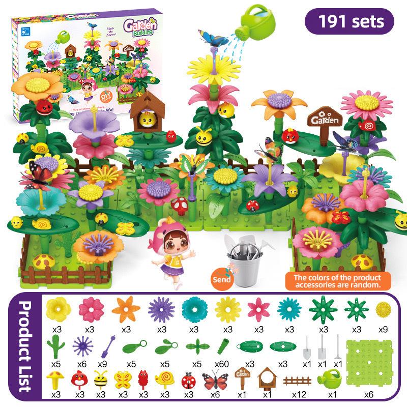 Handmade Flowers Stacking Game Toy for Children Flower Garden Building Plant DIY Assembly Toys for Kids Boy Girls Birthday Gifts