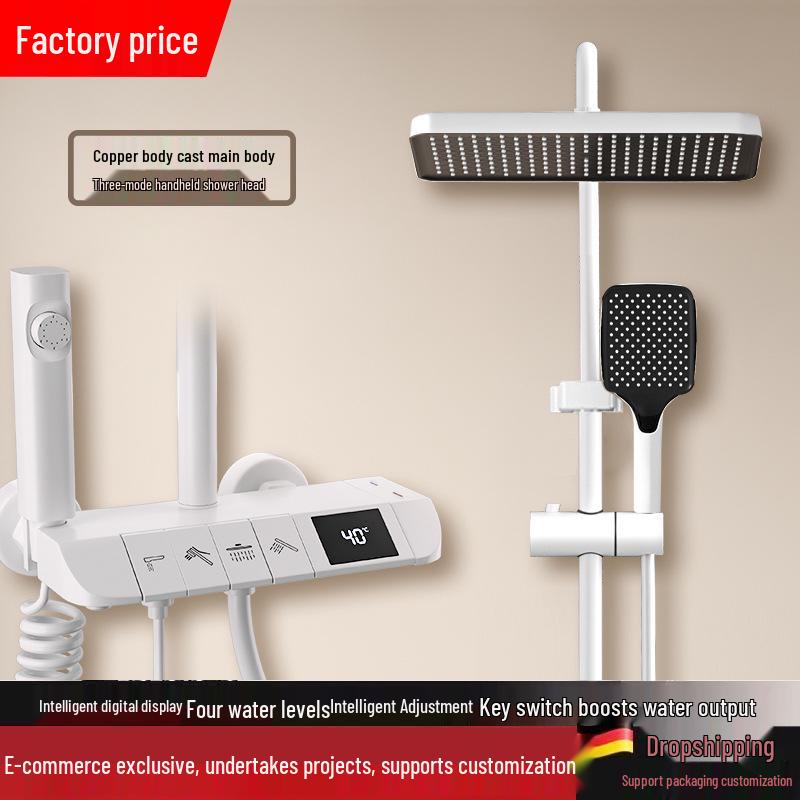 All-Copper Digital Display Thermostatic Shower Set with Piano Key Shower Head