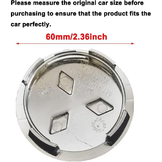 Wheel Center Caps Parts for Mit-hi, 60mm/2.36'' Rim Wheel Center Hub Caps Badge Cover OEM Size 4Pcs Set (Sliver)