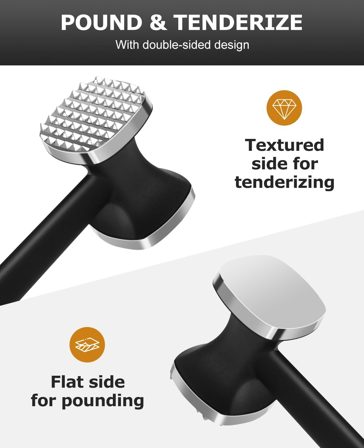 

25 см Нержавеющая сталь Мясорыхлитель, Двусторонний текстурированный молоток для говядины, курицы, свинины, Кухонный молоток для размягчения мяса United States