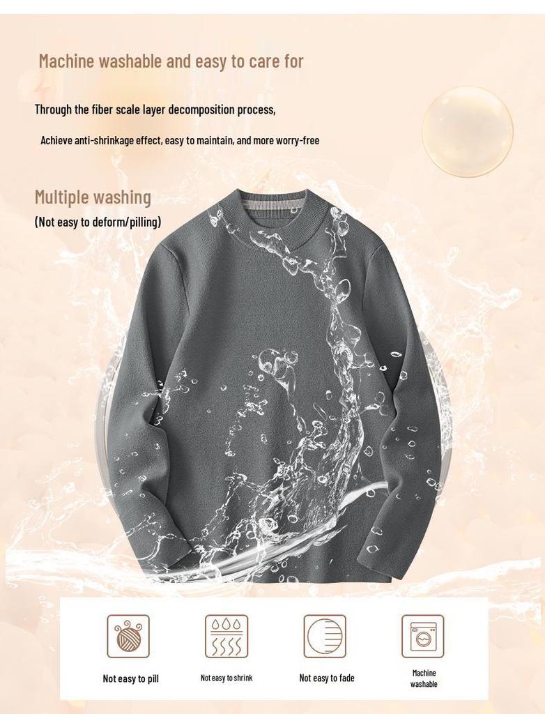 Men's 450G Seamless Half-High Collar Wool Sweater - Thickened Warm Knit Base Layer for Autumn/Winter
