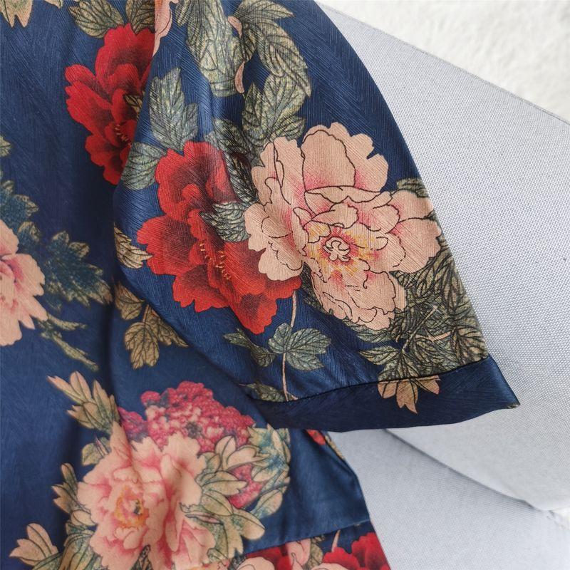 Ladieswear Summer Clothes T-shirt Short Sleeve Silk Plus Size Women's Clothing Middle-Aged and Elderly People's Clothes Loose Belly-Covering Coat