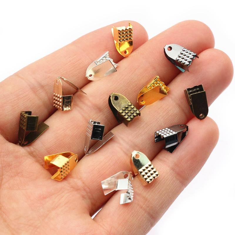200pcs Cove Clasps Cord End Caps 4/5/6mm Width String Ribbon Leather Rope Clip Tip Fold Crimp Connectors DIY Jewelry Findings