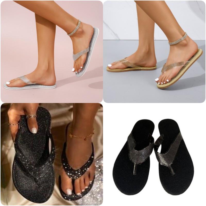 2022 Summer New Arrivals Plus Size Casual Rhinestone Flat Women's Slipper In Stock